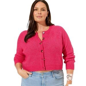 TORRID 3X Pink Peacock Vegan Cashmere cozy warm  crop cardigan